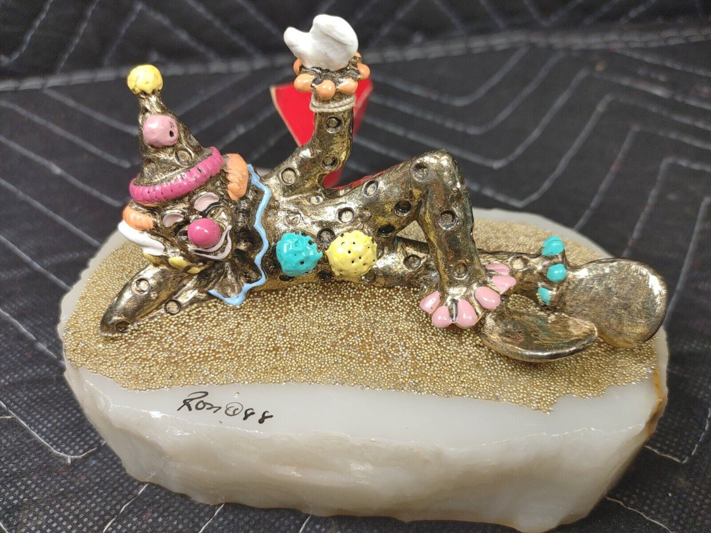 Ron Lee Clowns Brass / Metal Lounging Clown 1988, Signed By Artist Marble Base