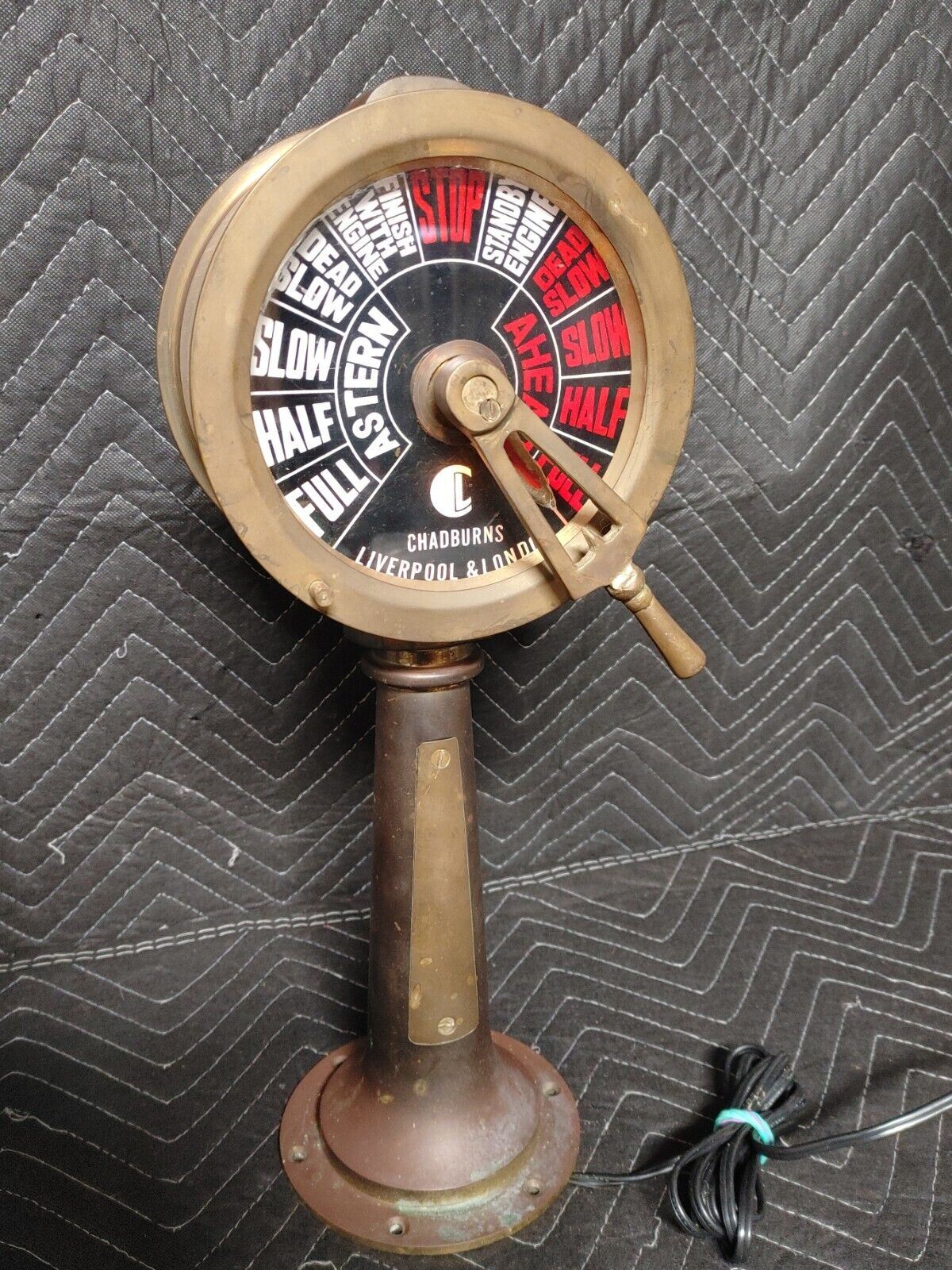 Lighted Brass Ship's Engine Room Telegraph - Chadburns Liverpool & London 18"