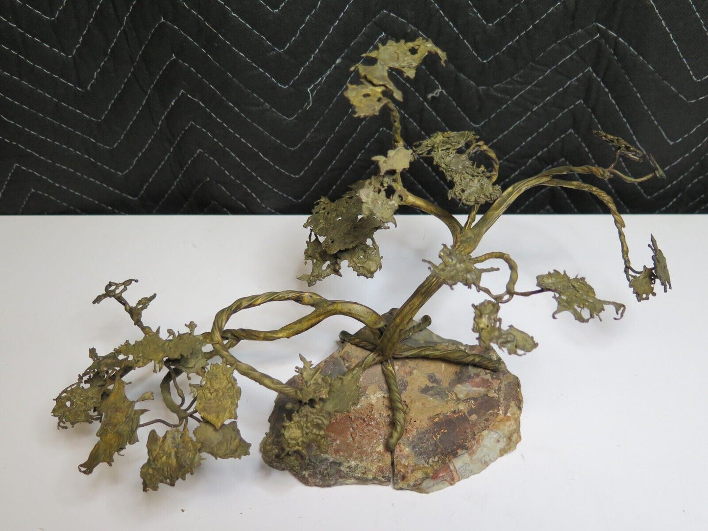 Brutalist BONSAI TREE BRONZE SCULPTURE STONE BASE MCM MID CENTURY