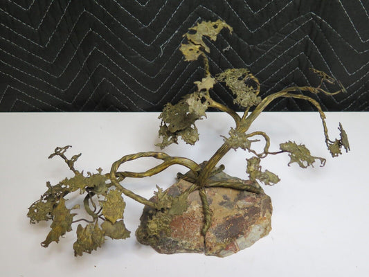 Brutalist BONSAI TREE BRONZE SCULPTURE STONE BASE MCM MID CENTURY