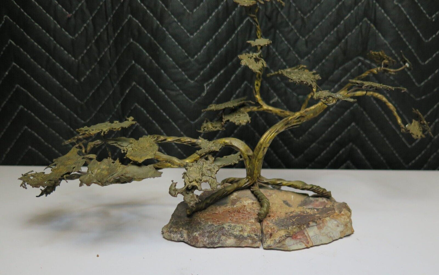 Brutalist BONSAI TREE BRONZE SCULPTURE STONE BASE MCM MID CENTURY