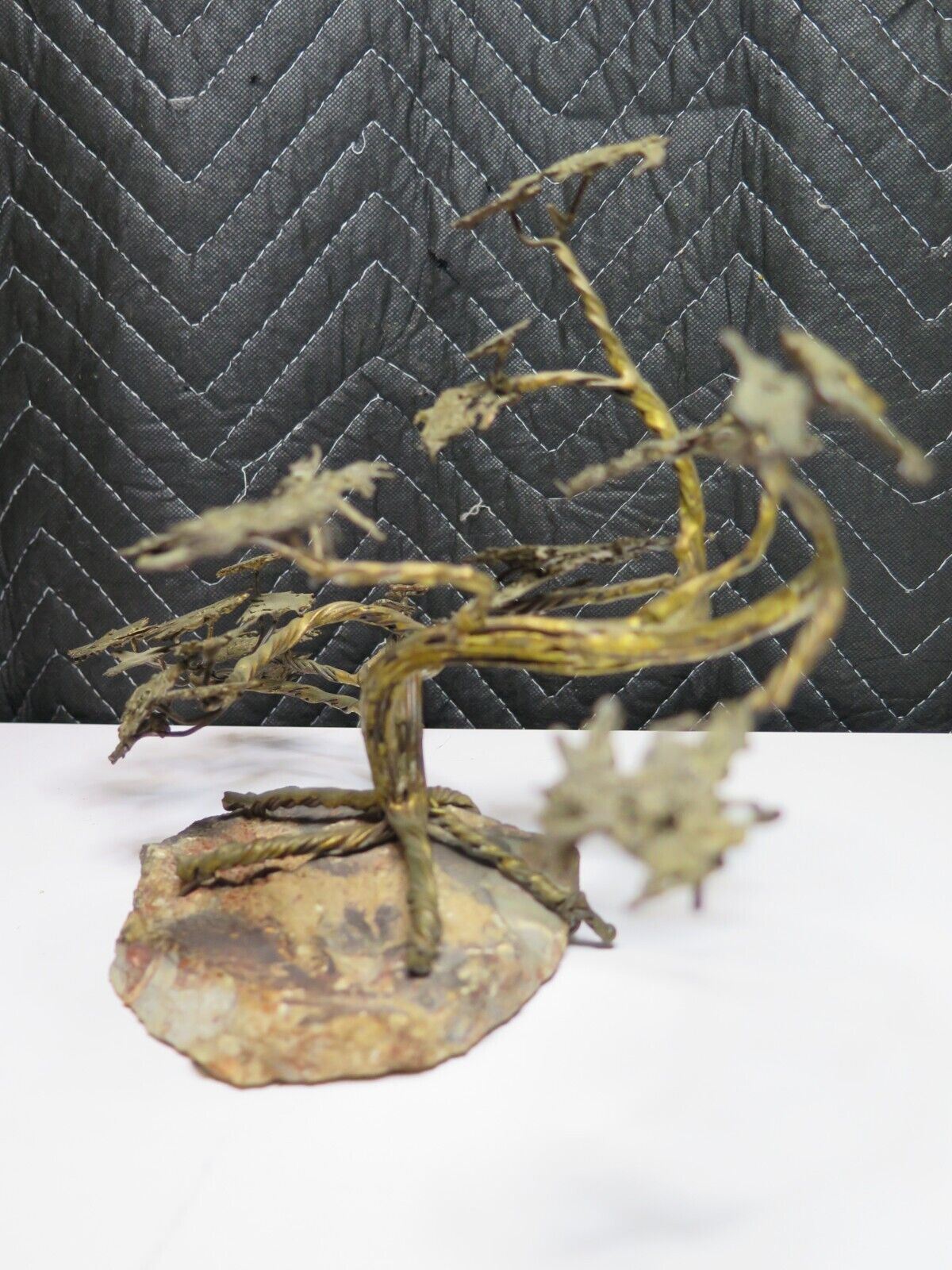 Brutalist BONSAI TREE BRONZE SCULPTURE STONE BASE MCM MID CENTURY