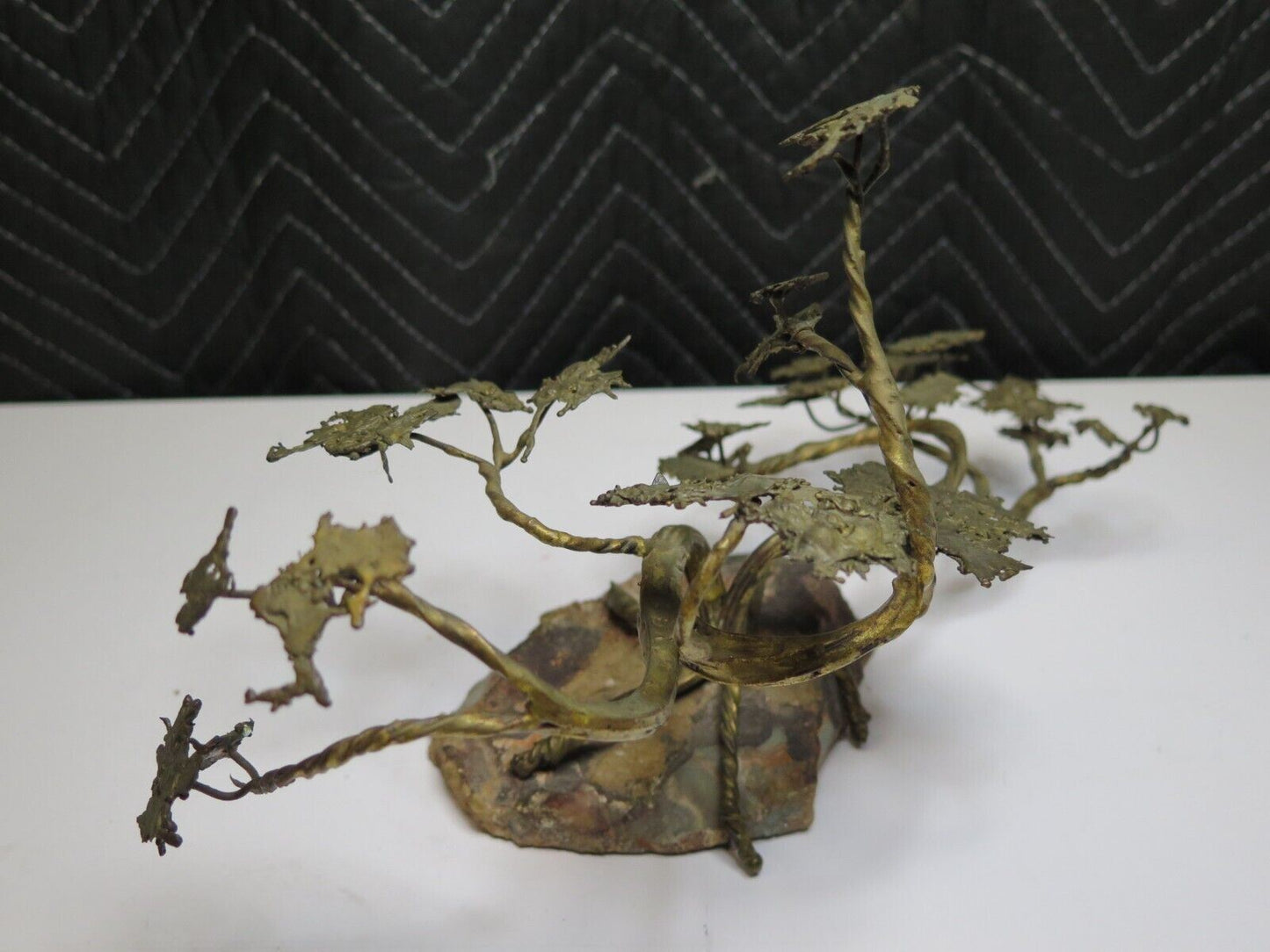 Brutalist BONSAI TREE BRONZE SCULPTURE STONE BASE MCM MID CENTURY