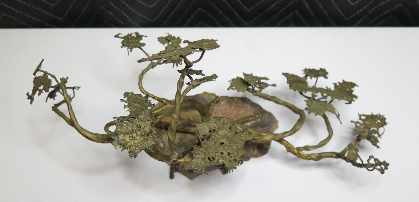 Brutalist BONSAI TREE BRONZE SCULPTURE STONE BASE MCM MID CENTURY