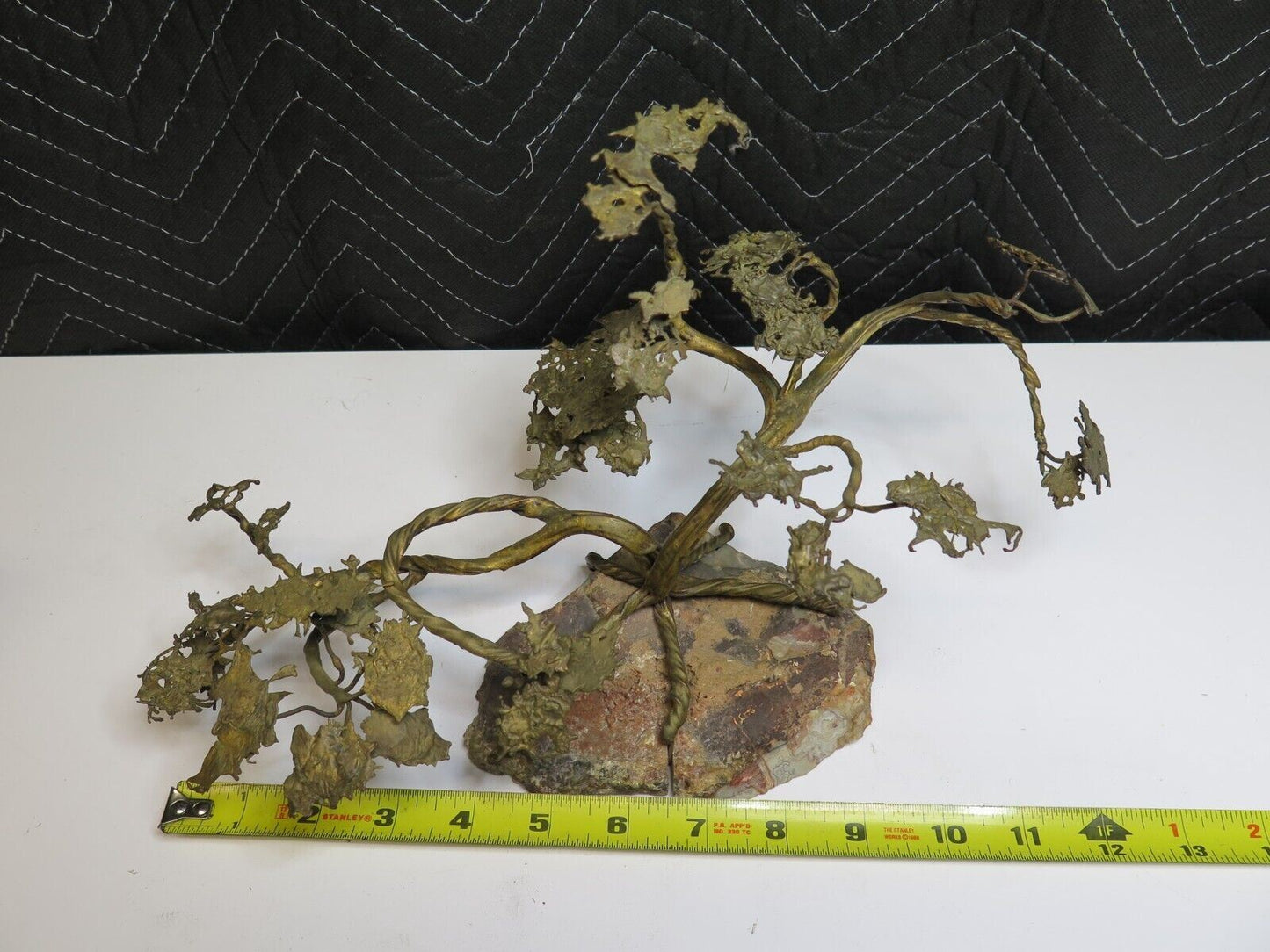 Brutalist BONSAI TREE BRONZE SCULPTURE STONE BASE MCM MID CENTURY