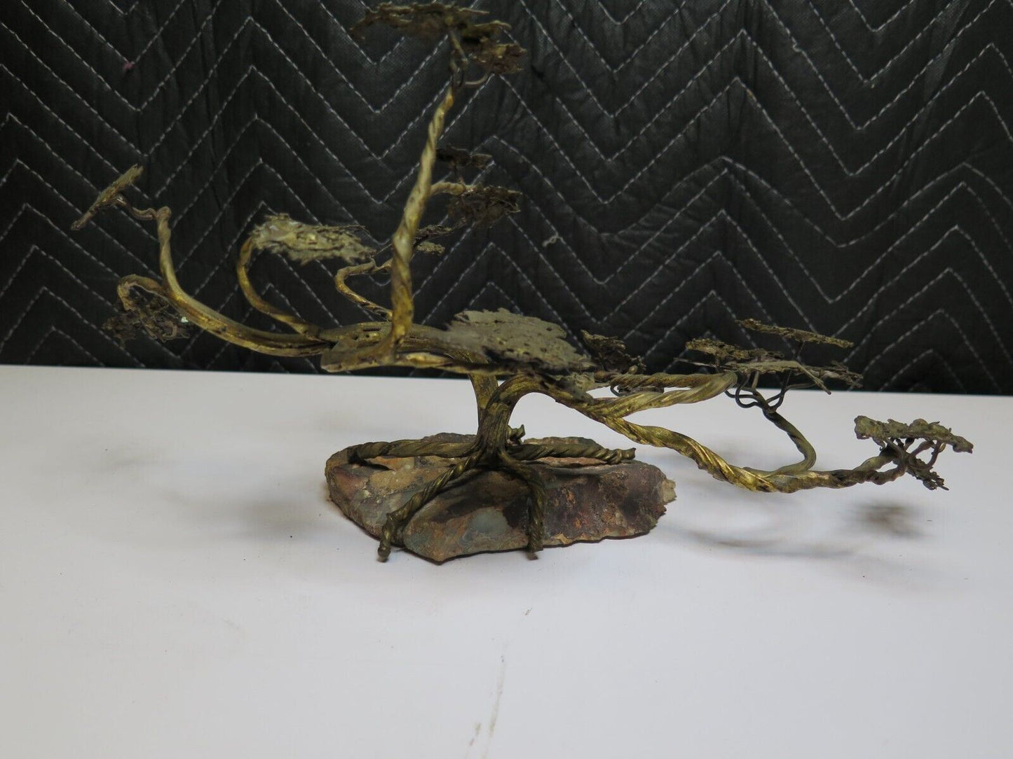 Brutalist BONSAI TREE BRONZE SCULPTURE STONE BASE MCM MID CENTURY