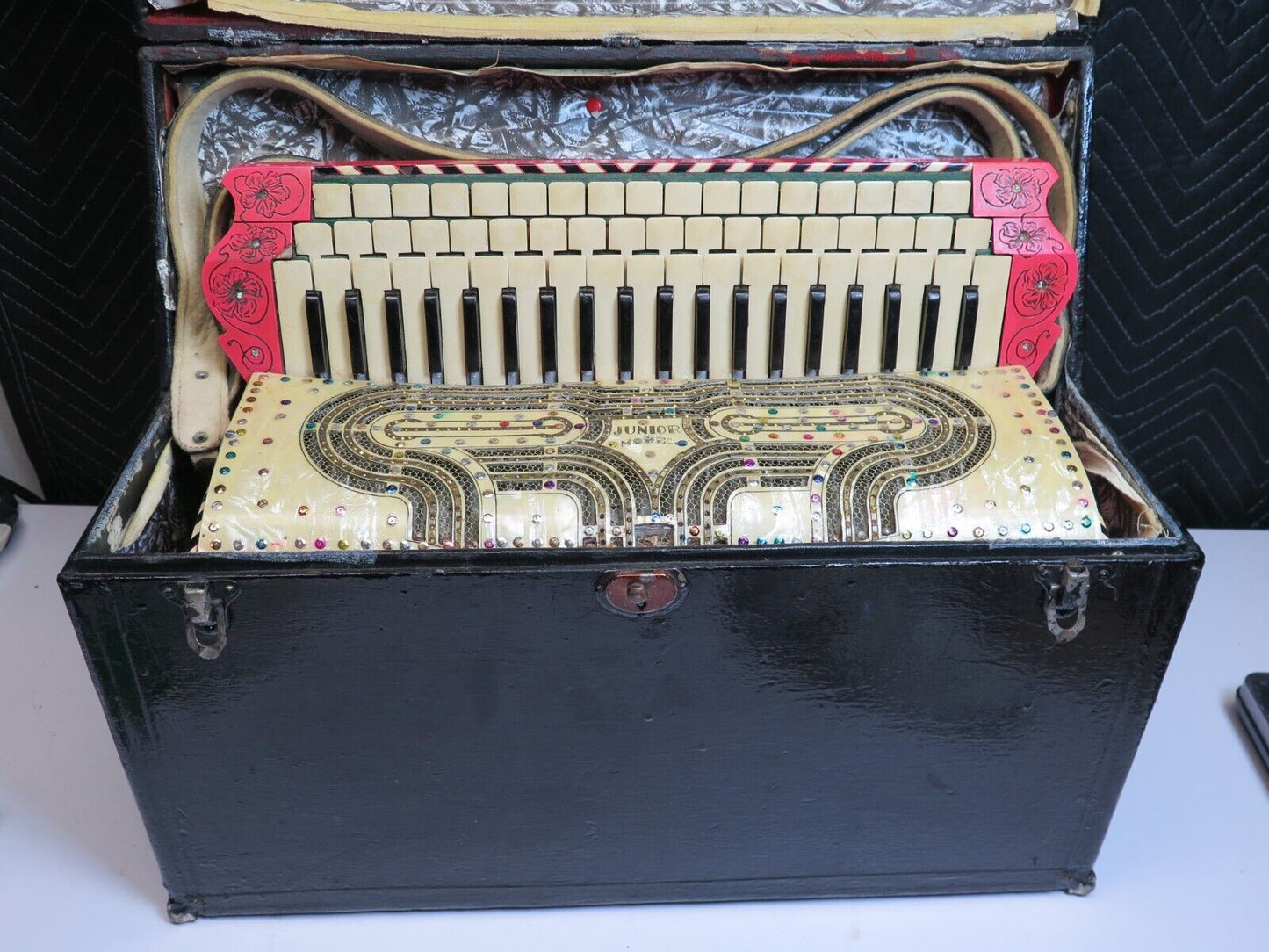 RARE ANTIQUE AUTHENTIC PASQUALE FICOSECCO ACCORDION ORGANETTO w/ Case - Pink