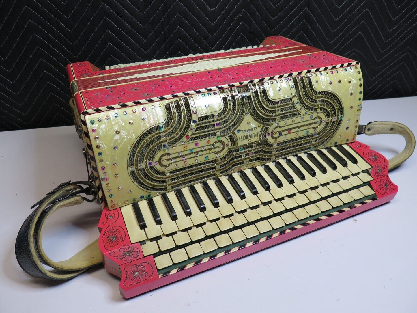 RARE ANTIQUE AUTHENTIC PASQUALE FICOSECCO ACCORDION ORGANETTO w/ Case - Pink