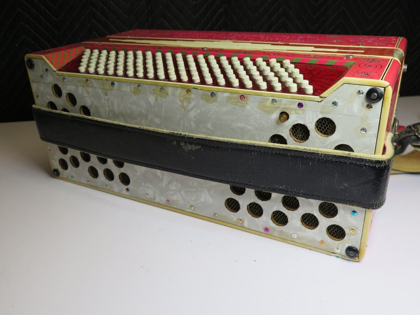 RARE ANTIQUE AUTHENTIC PASQUALE FICOSECCO ACCORDION ORGANETTO w/ Case - Pink