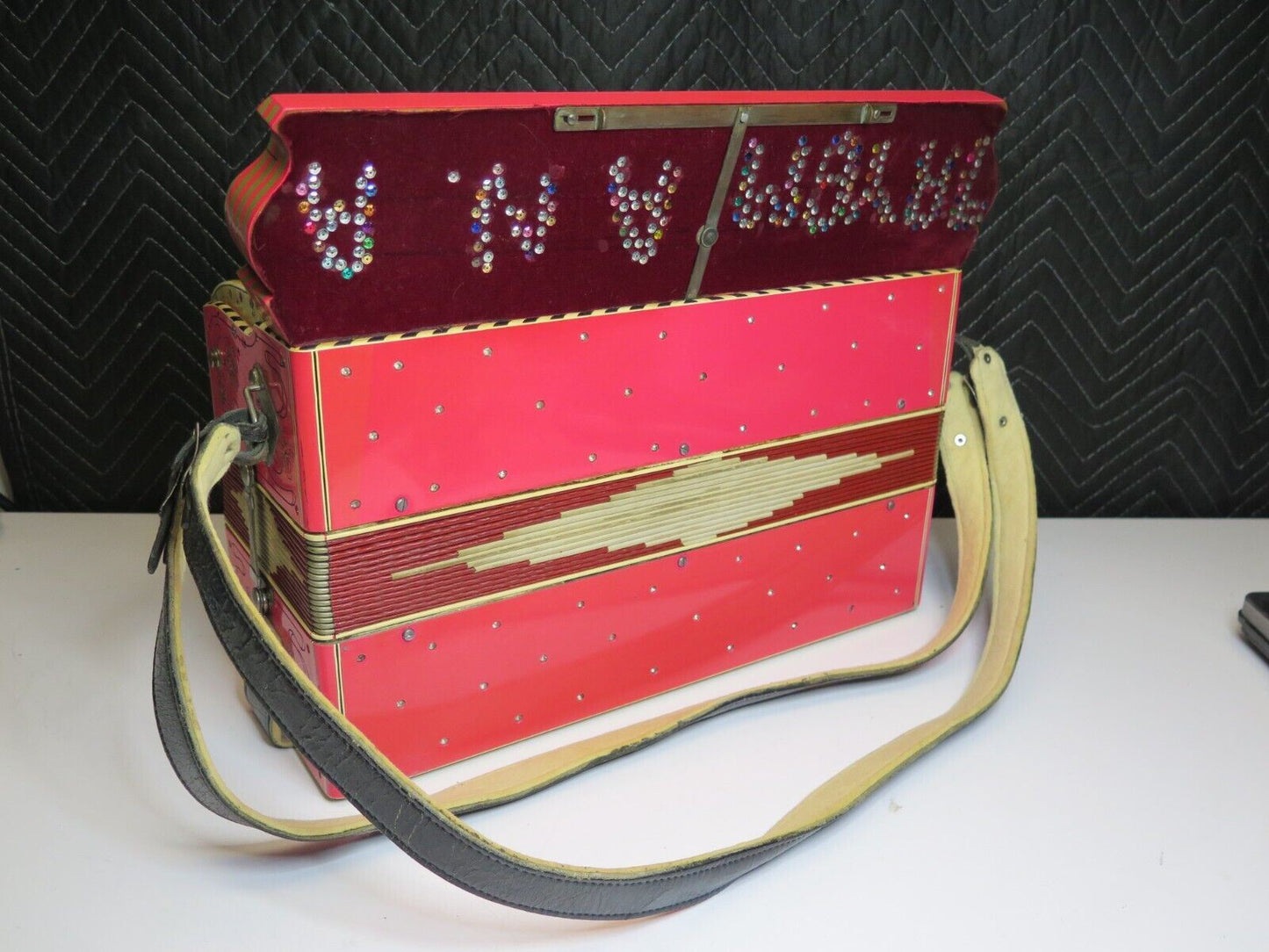 RARE ANTIQUE AUTHENTIC PASQUALE FICOSECCO ACCORDION ORGANETTO w/ Case - Pink