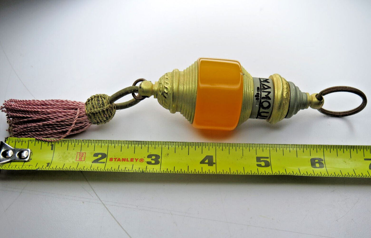 VINTAGE HOTEL BRASS / AMBER KEYTAG "LA MAMOUNIA" MARRAKECH MOROCCO w/ TASSEL