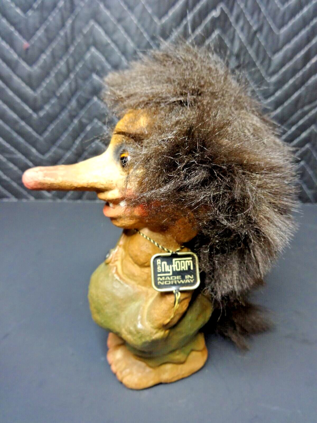 Vintage Original Long Nosed TROLL DOLL Nyform Norway Handmade 7 1/2" Rare W/ TAG