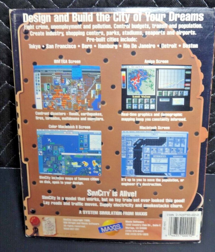 THE ORIGINAL SIMCITY SIM CITY for Macintosh V1.2 Monochrome Box Game on 3.5"