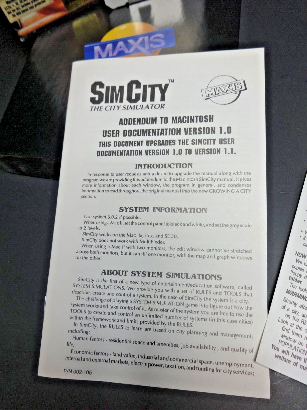 THE ORIGINAL SIMCITY SIM CITY for Macintosh V1.2 Monochrome Box Game on 3.5"