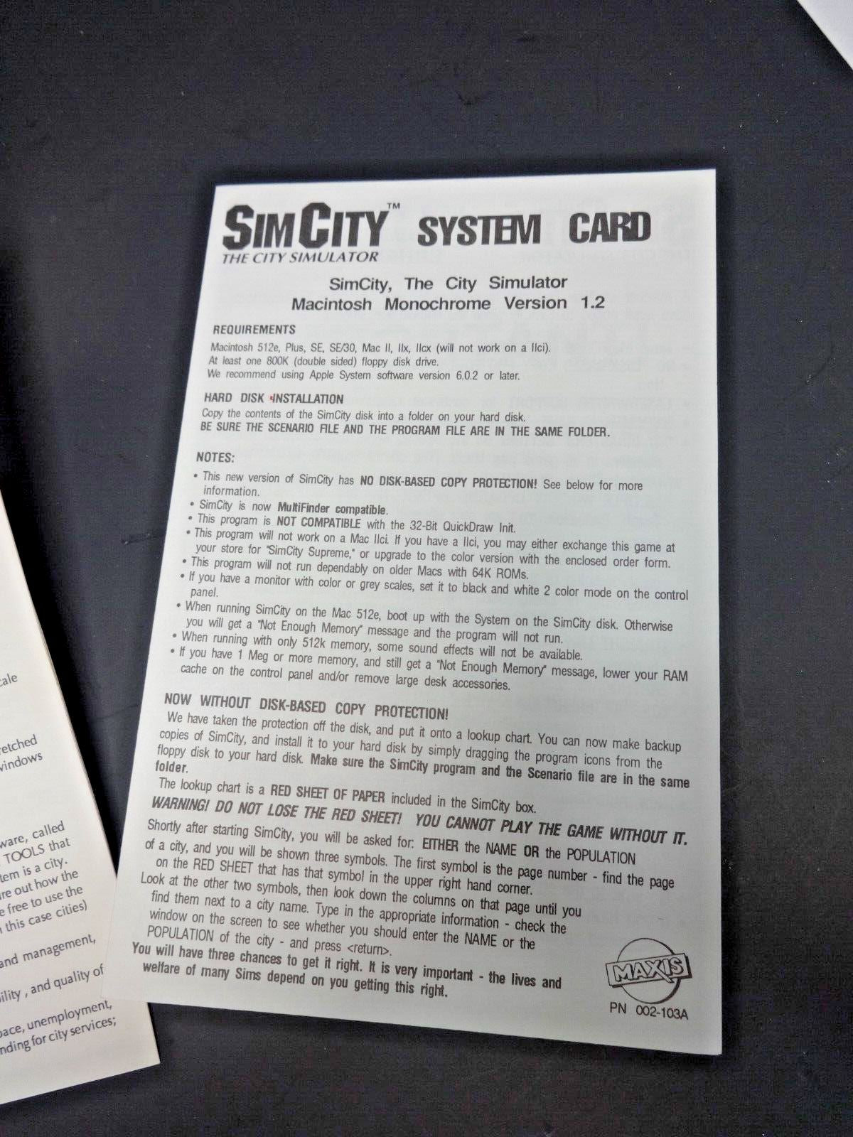 THE ORIGINAL SIMCITY SIM CITY for Macintosh V1.2 Monochrome Box Game on 3.5"