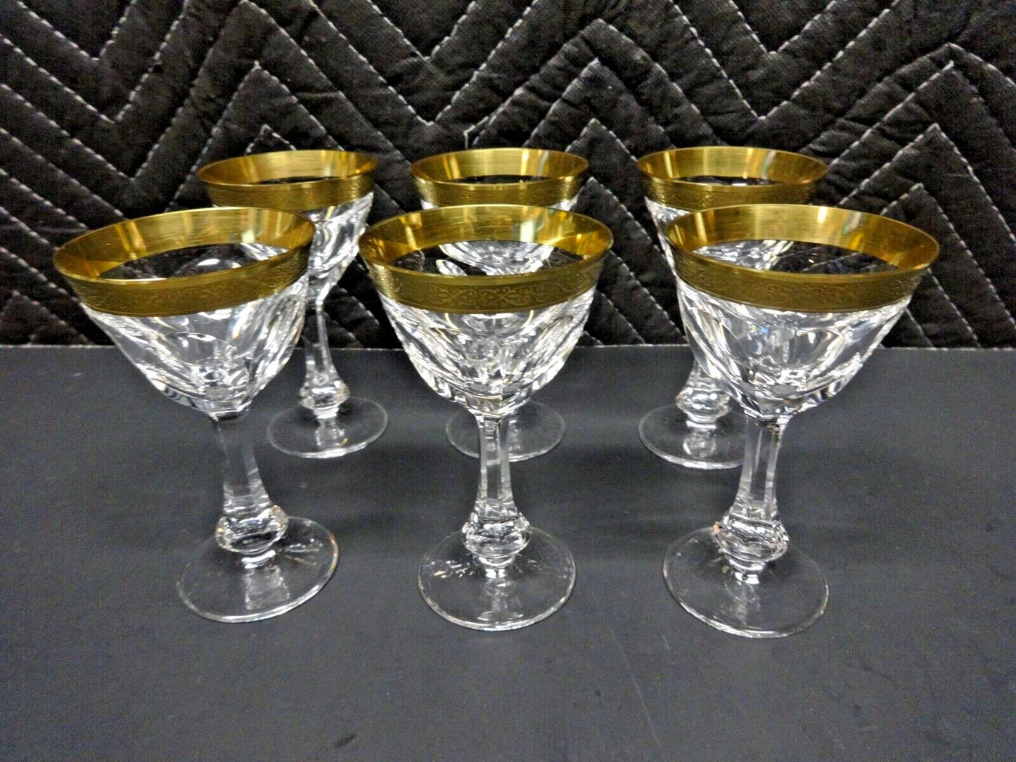 6 Moser Gold Gilt Encrusted Glass Wine Goblets in Lady Hamilton c. 1934