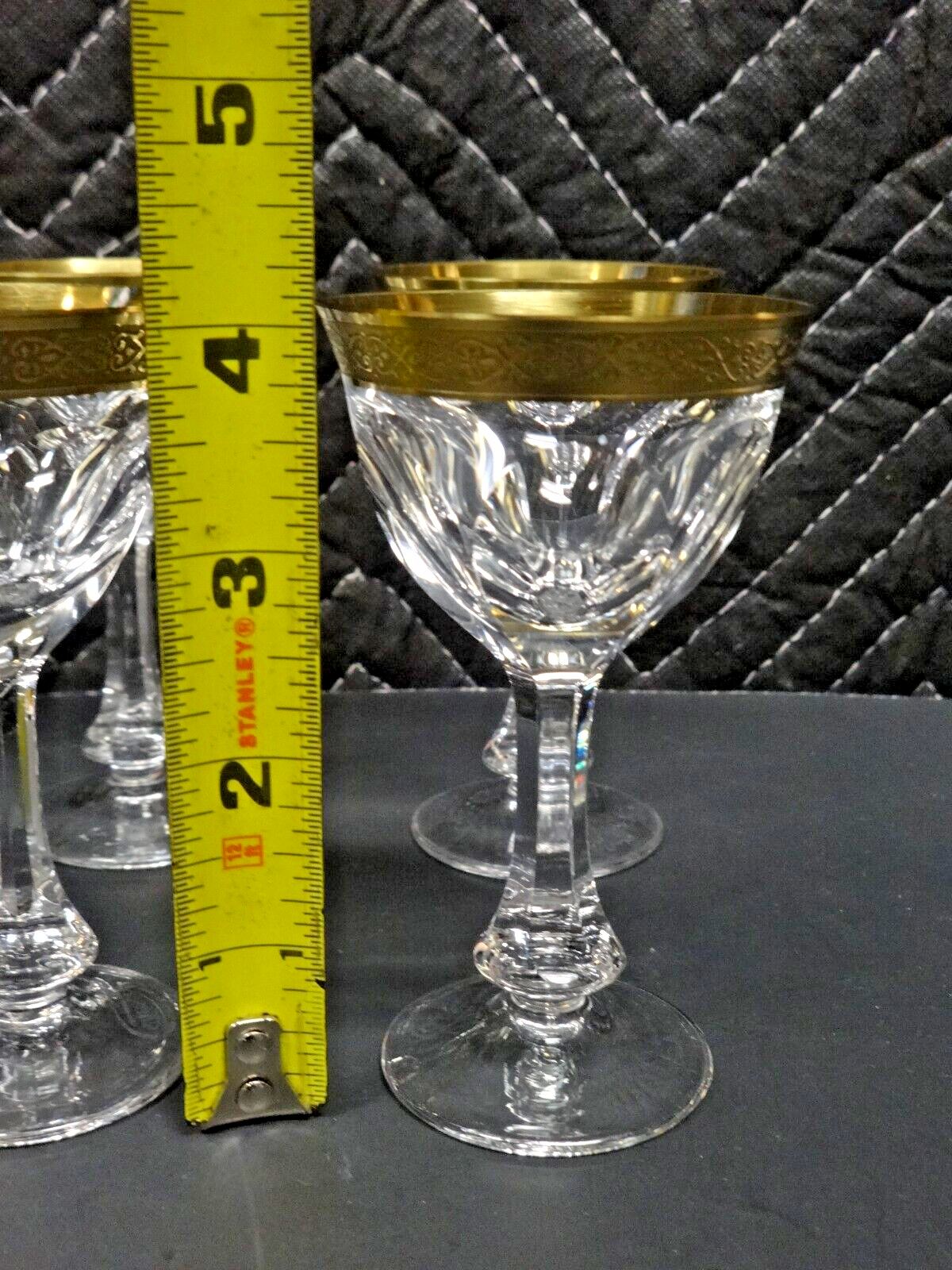 6 Moser Gold Gilt Encrusted Glass Wine Goblets in Lady Hamilton c. 1934