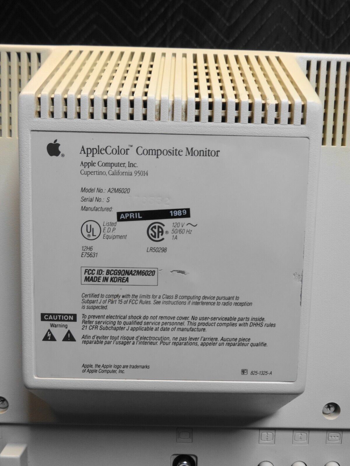 Apple Composite Monitor A2M6020 w/ Stand - 15khz IIgs IIc Plus - Tested