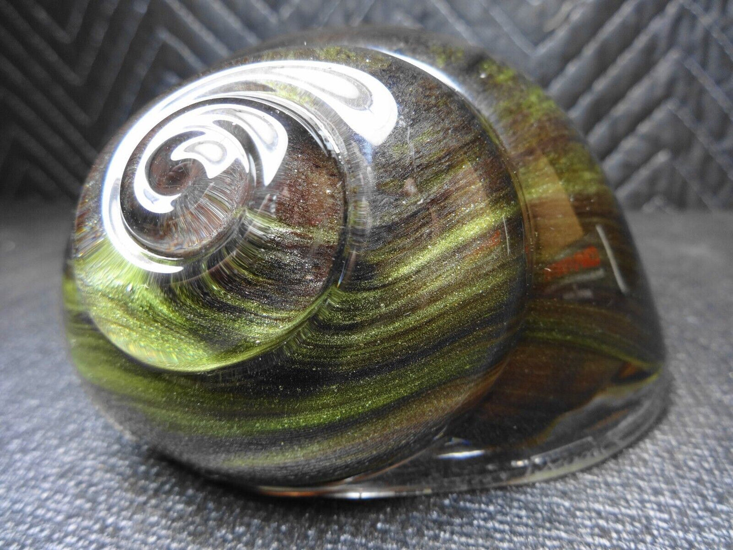 Daum France Green Glass Snail Shell Paperweight 4.5" - Signed