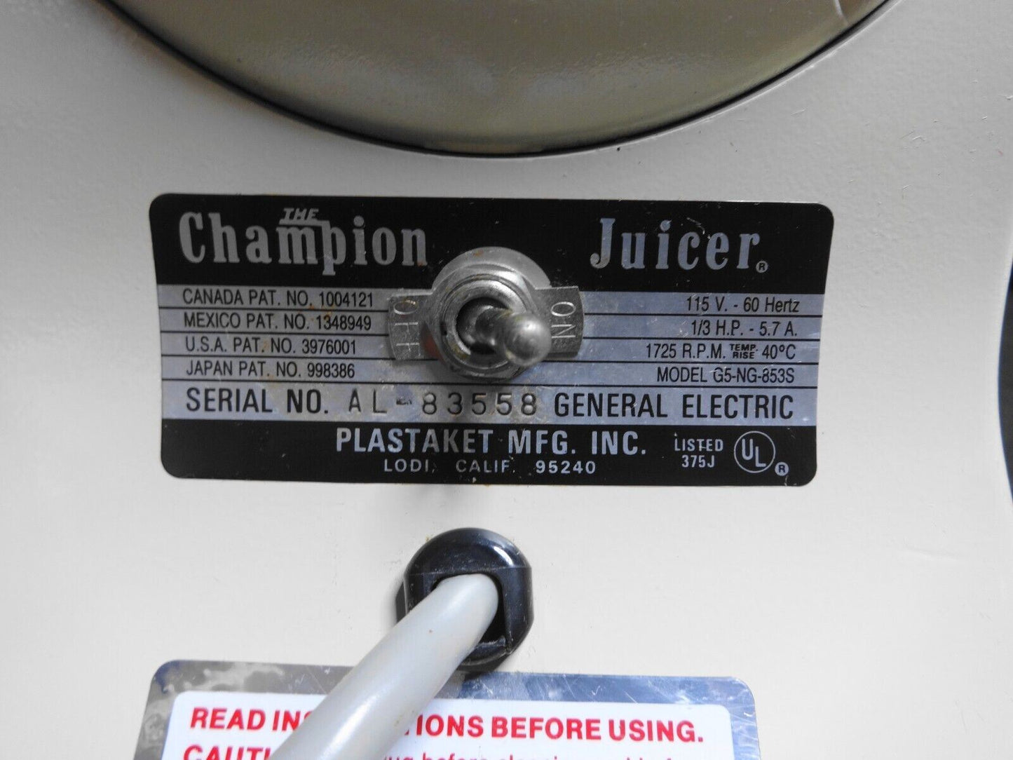 The Champion Juicer G5-NG-853S