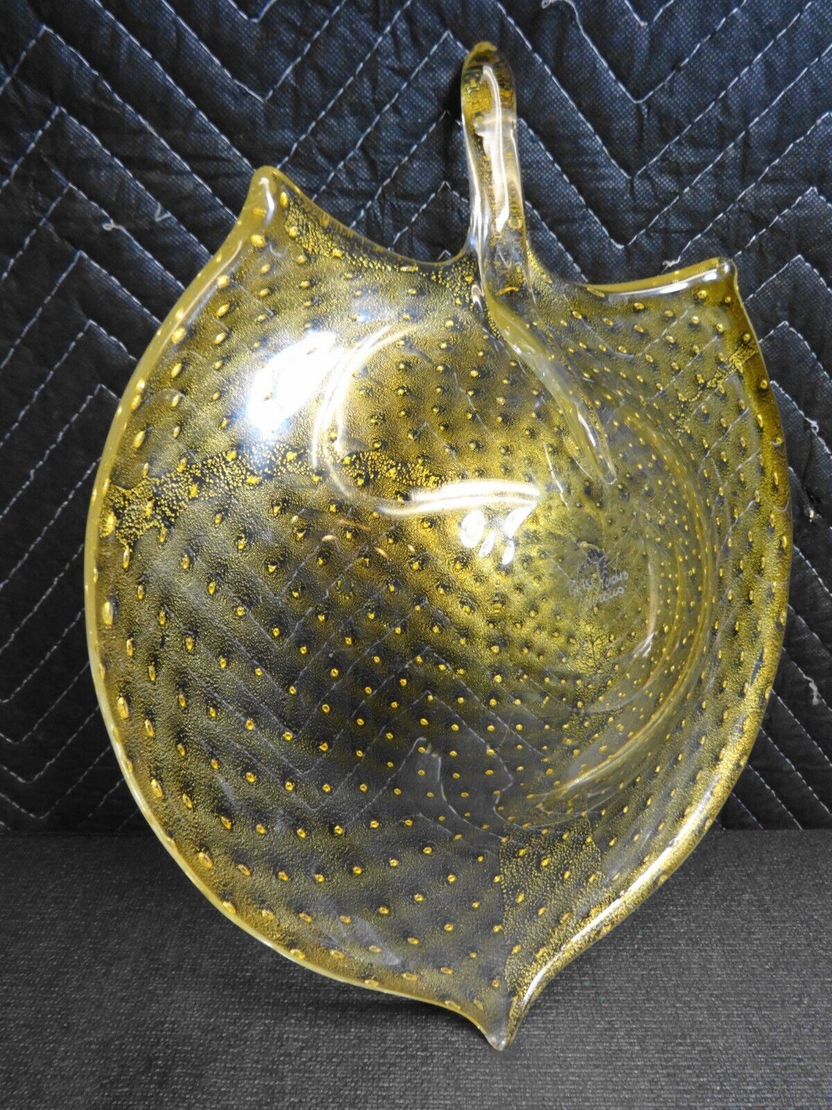 VINTAGE MURANO STUDIO GLASS GOLD STRINGRAY CENTERPIECE BOWL - Signed