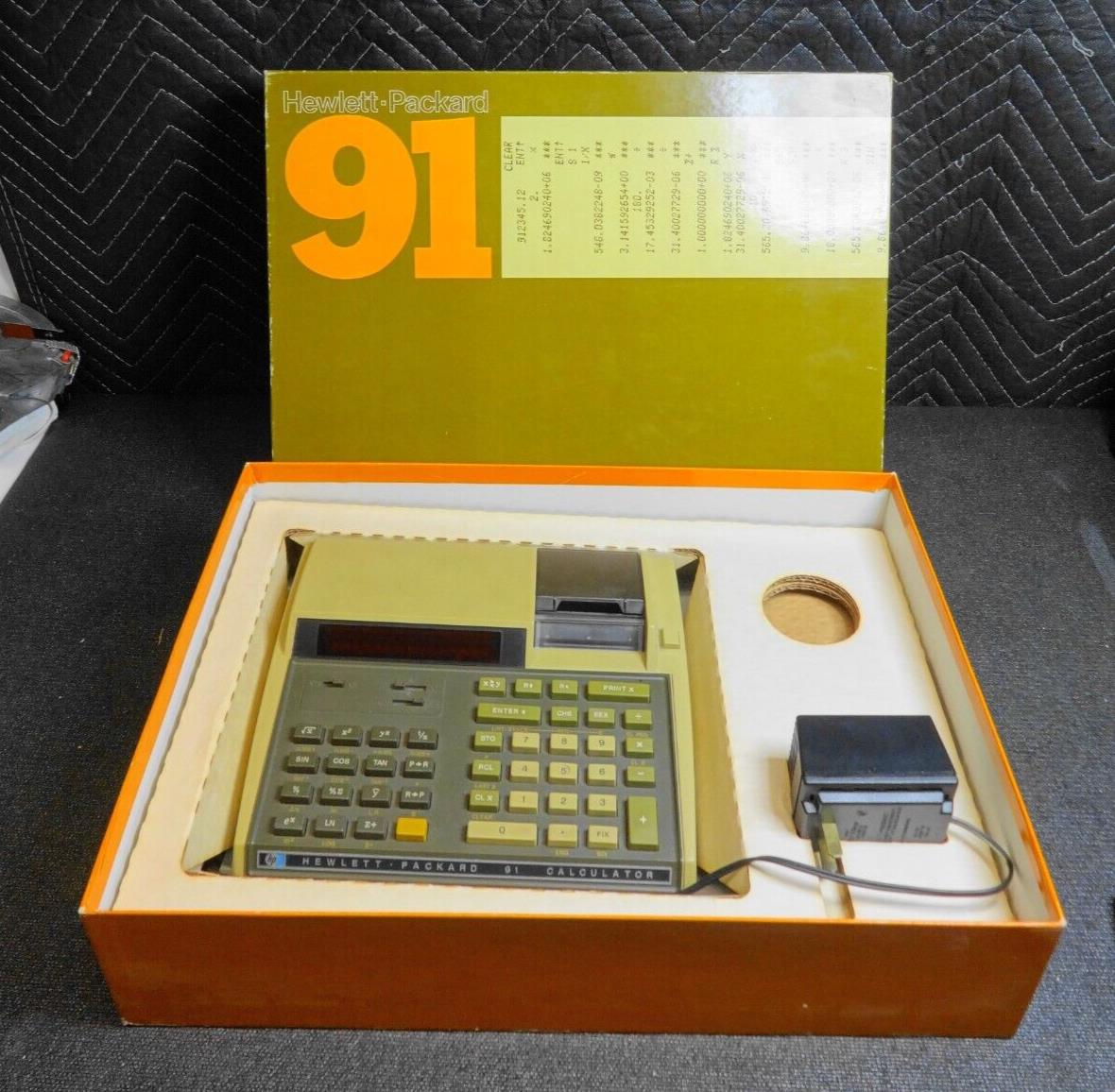 1976 Hewlett-Packard - HP-91 Scientific Calculator w/ Power Adapter Original Box