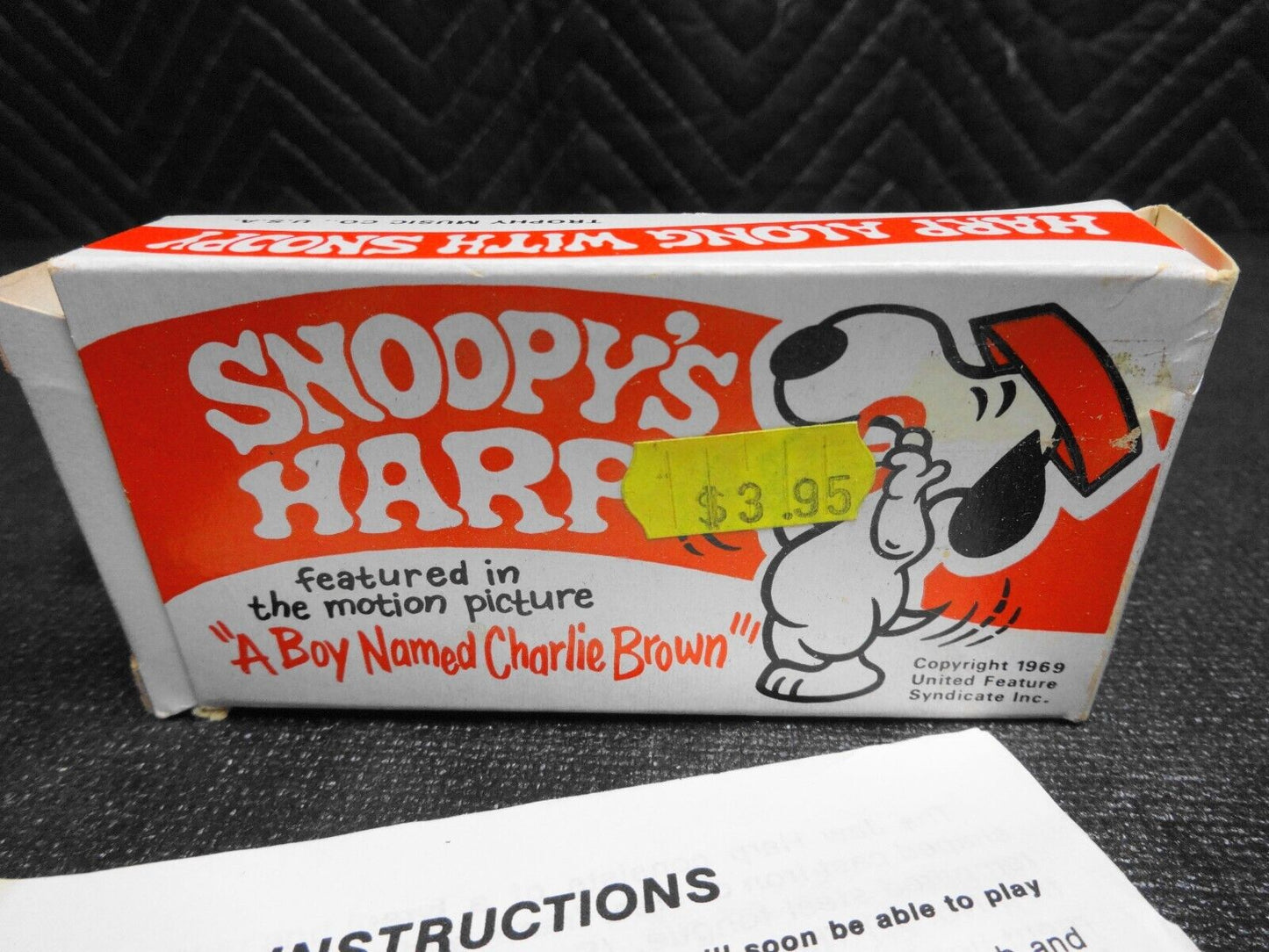 Vintage Trophy Snoopy Blue Grass Jaw Juice Harp w/ Box and Instructions 3490