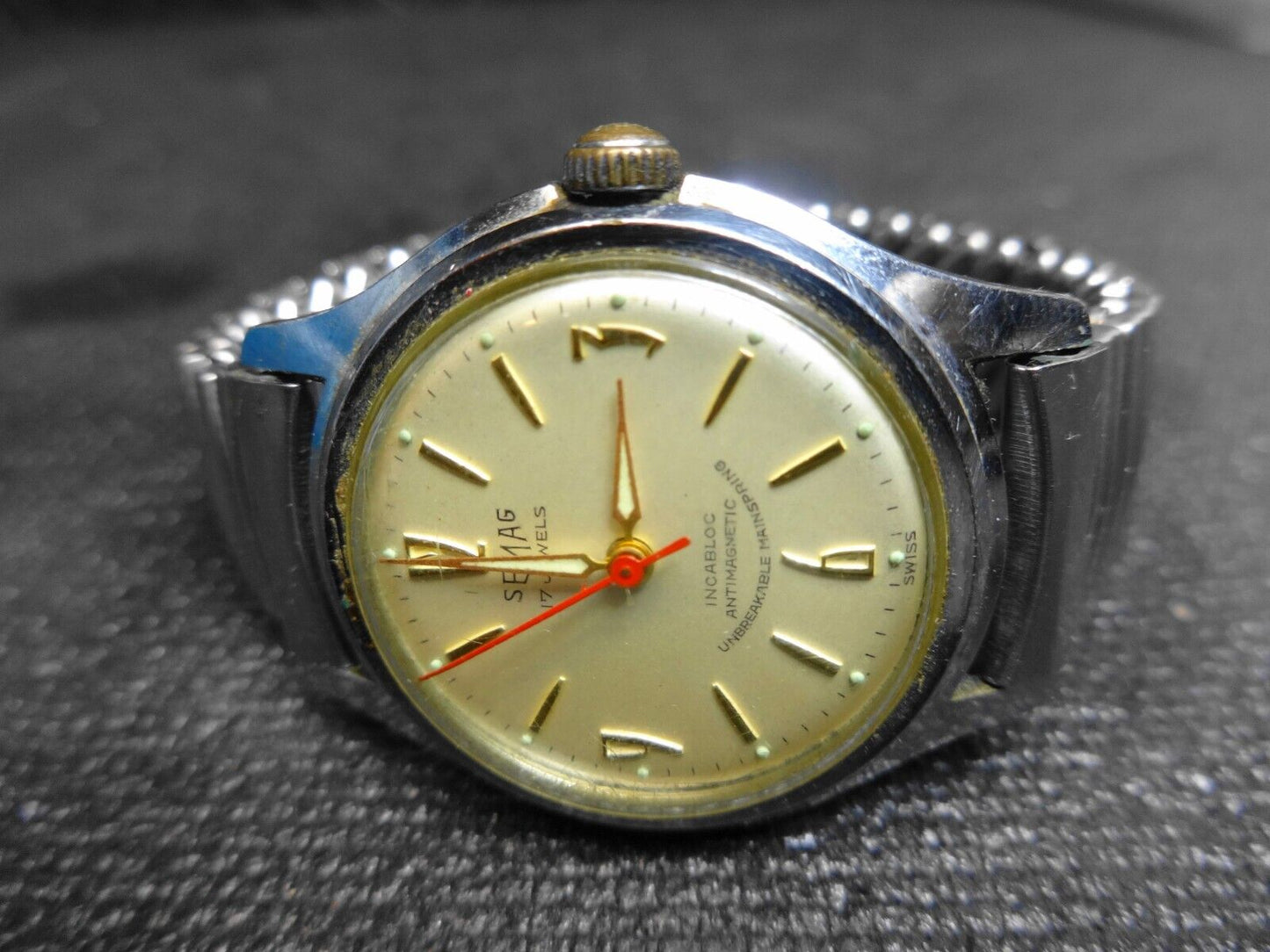Vintage Semag Swiss Mens Manual Wind Watch All Stainless Steel - For Restoration