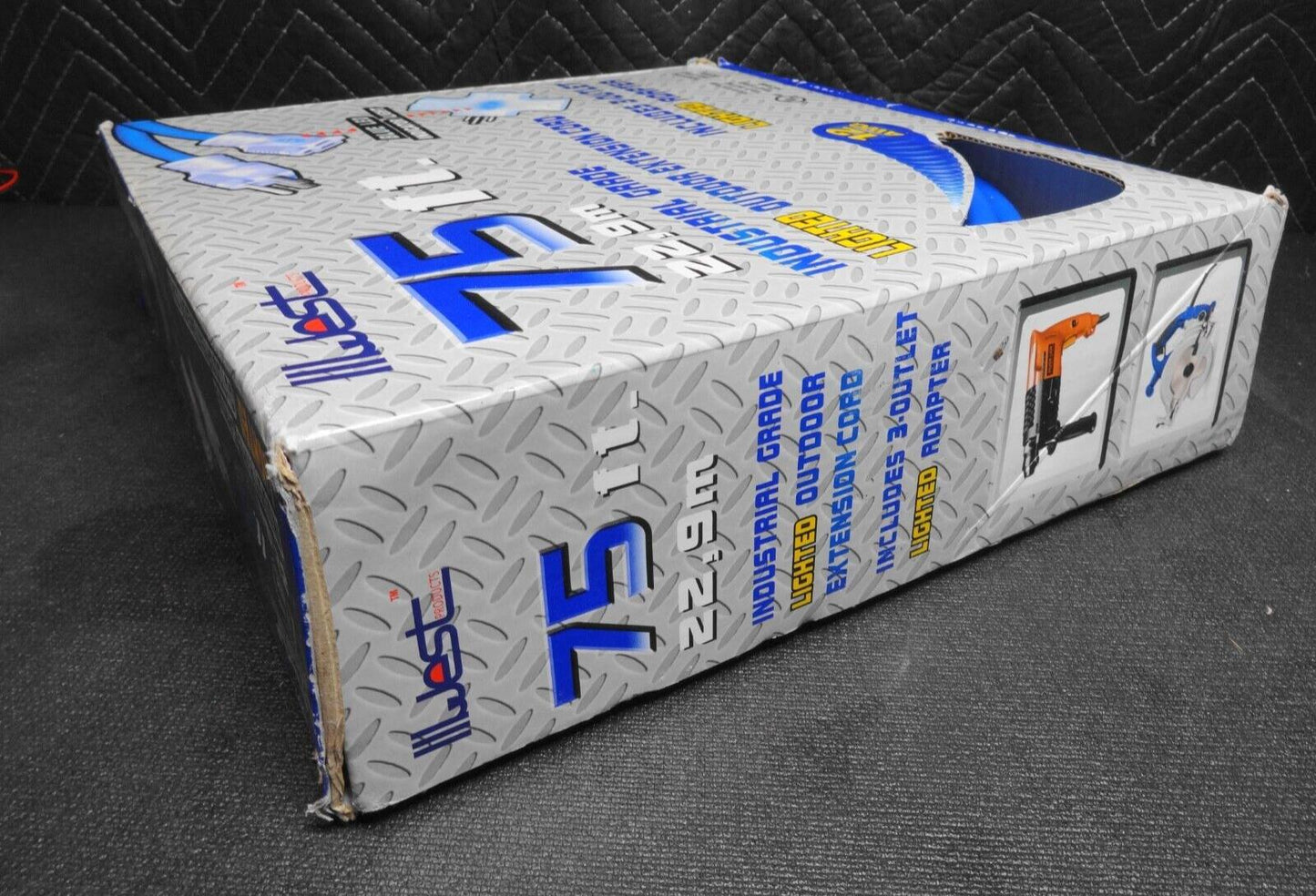 75 ft Extension Cord 3 Plug Lighted 12/3 15A 1875W 12 Gauge Indoor Outdoor Blue