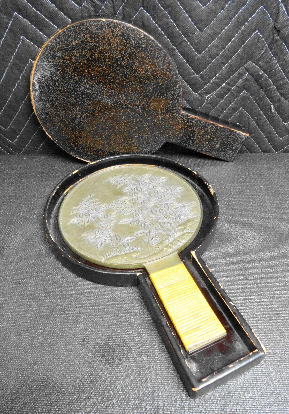 Antique Japanese Kagami Hand Mirror Bronze Late Edo period in Paper Case