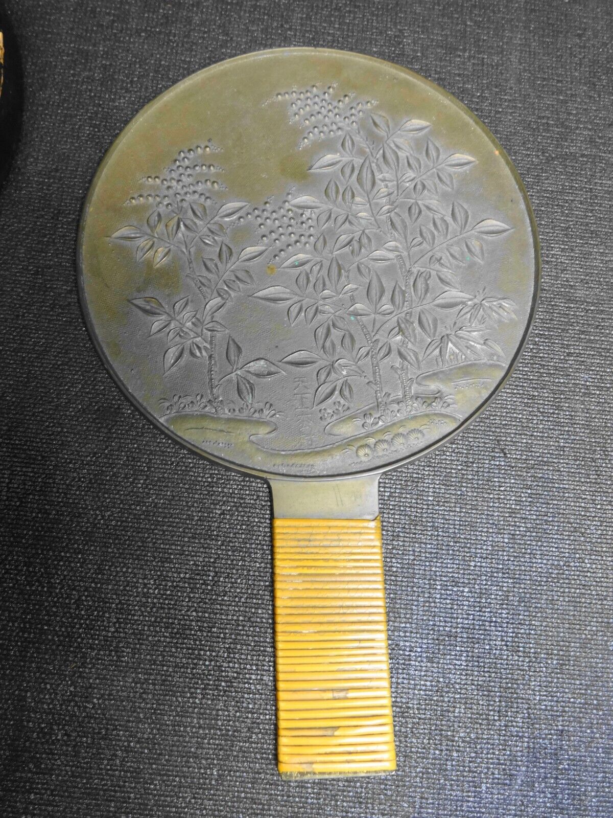 Antique Japanese Kagami Hand Mirror Bronze Late Edo period in Paper Case