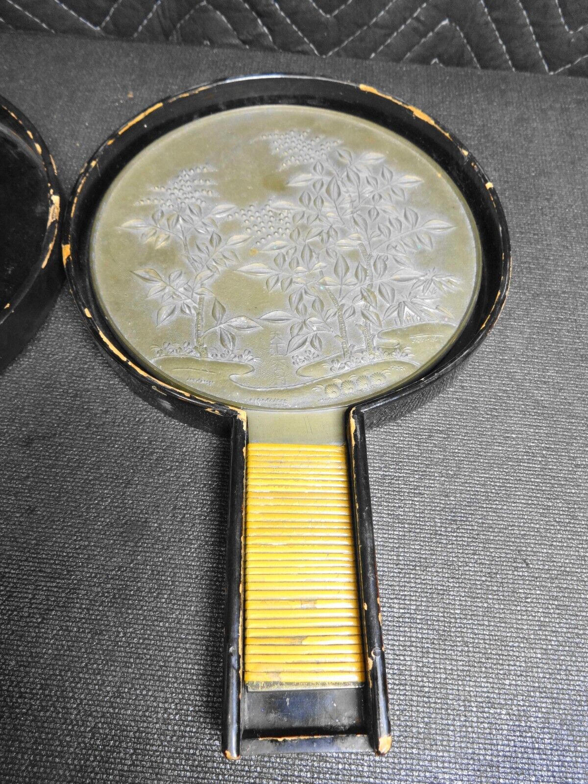 Antique Japanese Kagami Hand Mirror Bronze Late Edo period in Paper Case
