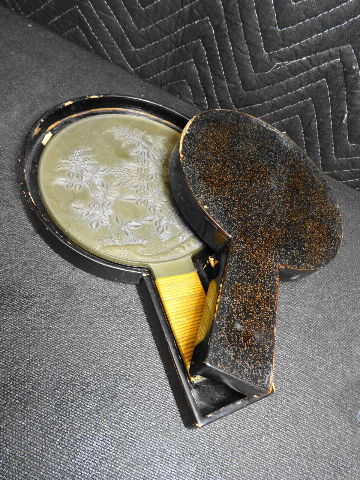 Antique Japanese Kagami Hand Mirror Bronze Late Edo period in Paper Case