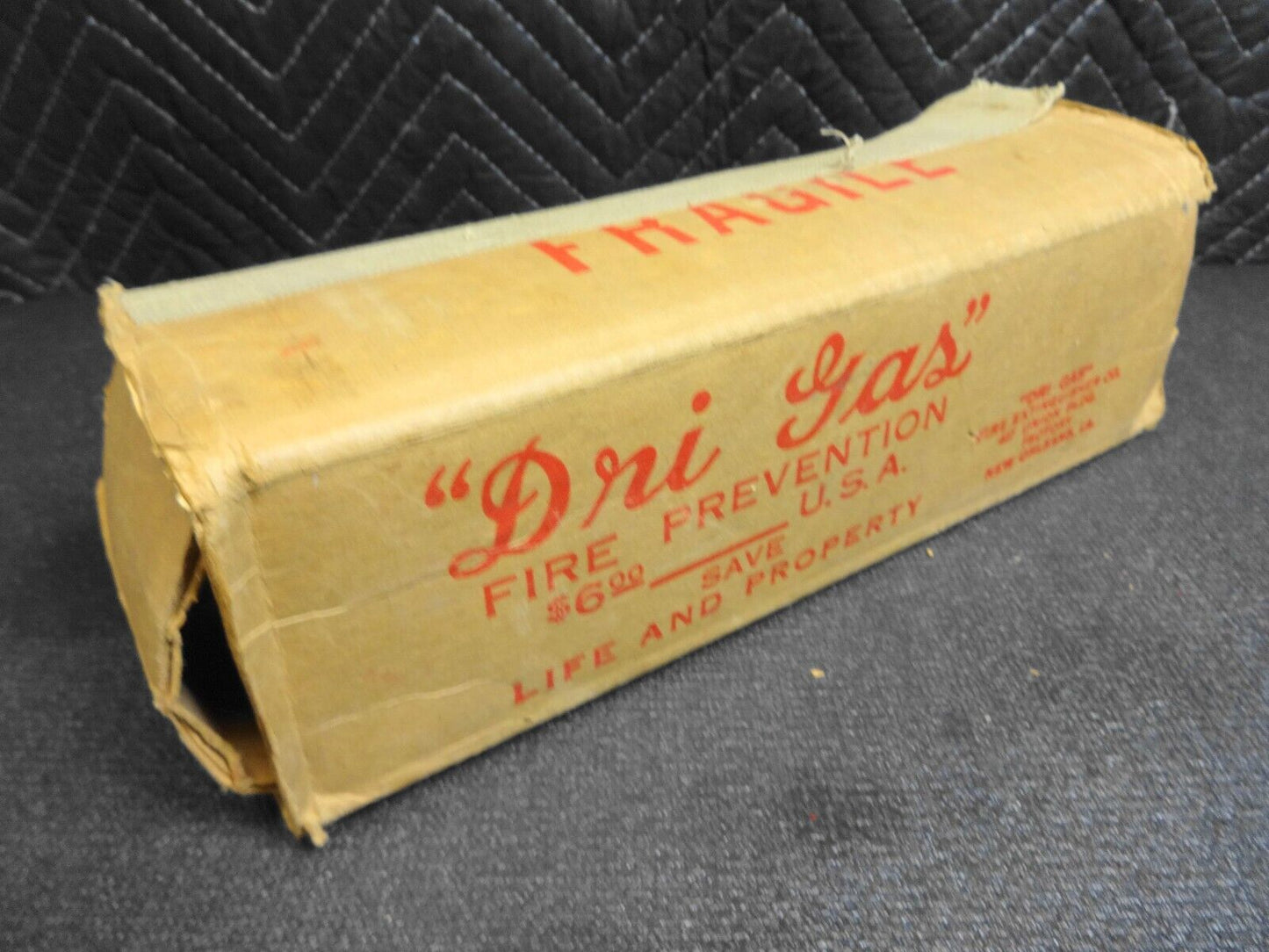 Antique F5 DRI-GAS 1920'S GLASS FIRE EXTINGUISHER & Original Box New Orleans, LA