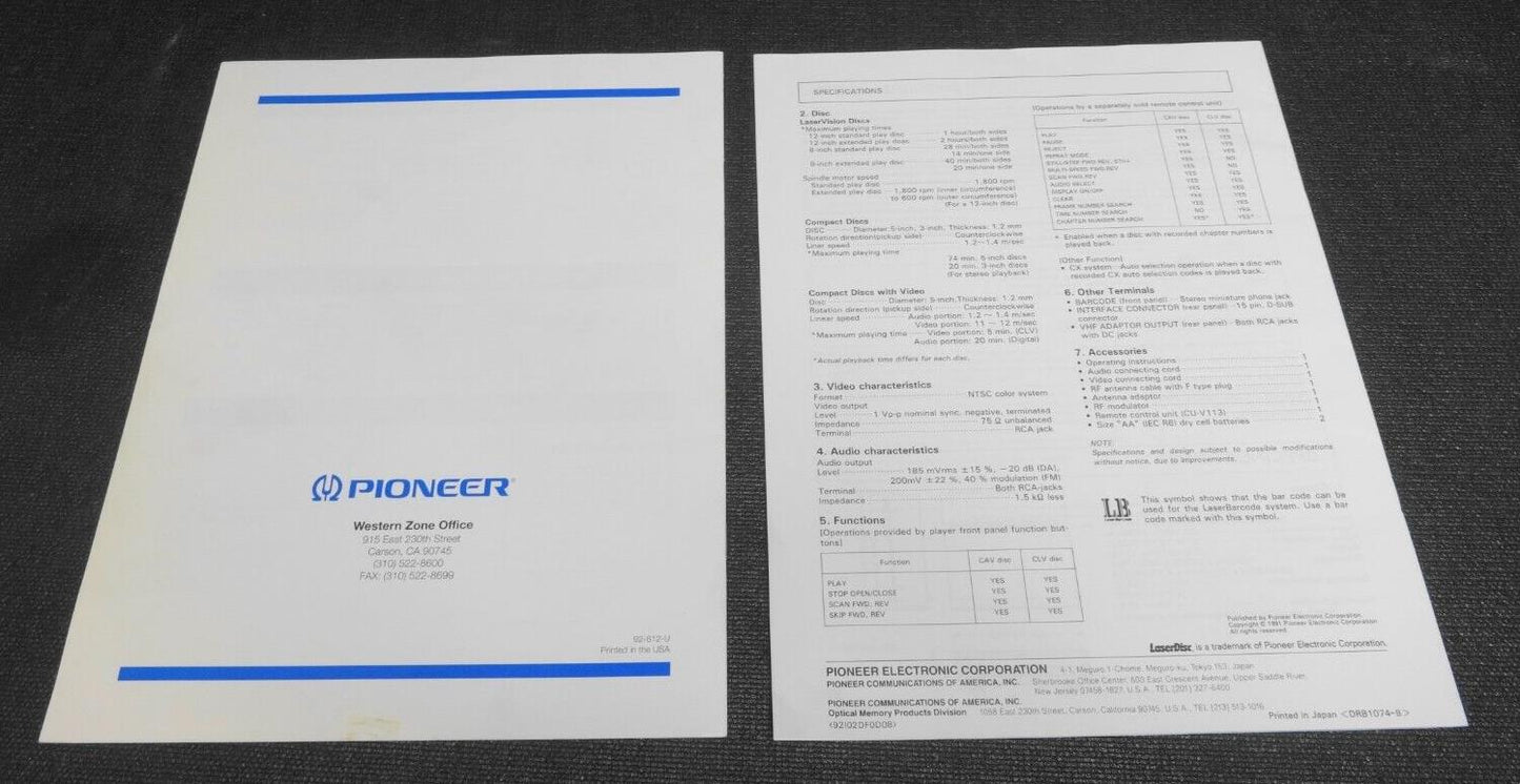 CLD-V2400 VD CDV LD PLAYER OPERATING INSTRUCTIONS / MANUAL - UC-V109BC COMMAND