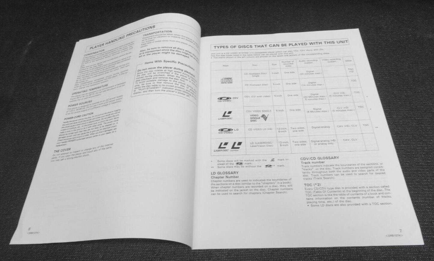 CLD-V2400 VD CDV LD PLAYER OPERATING INSTRUCTIONS / MANUAL - UC-V109BC COMMAND