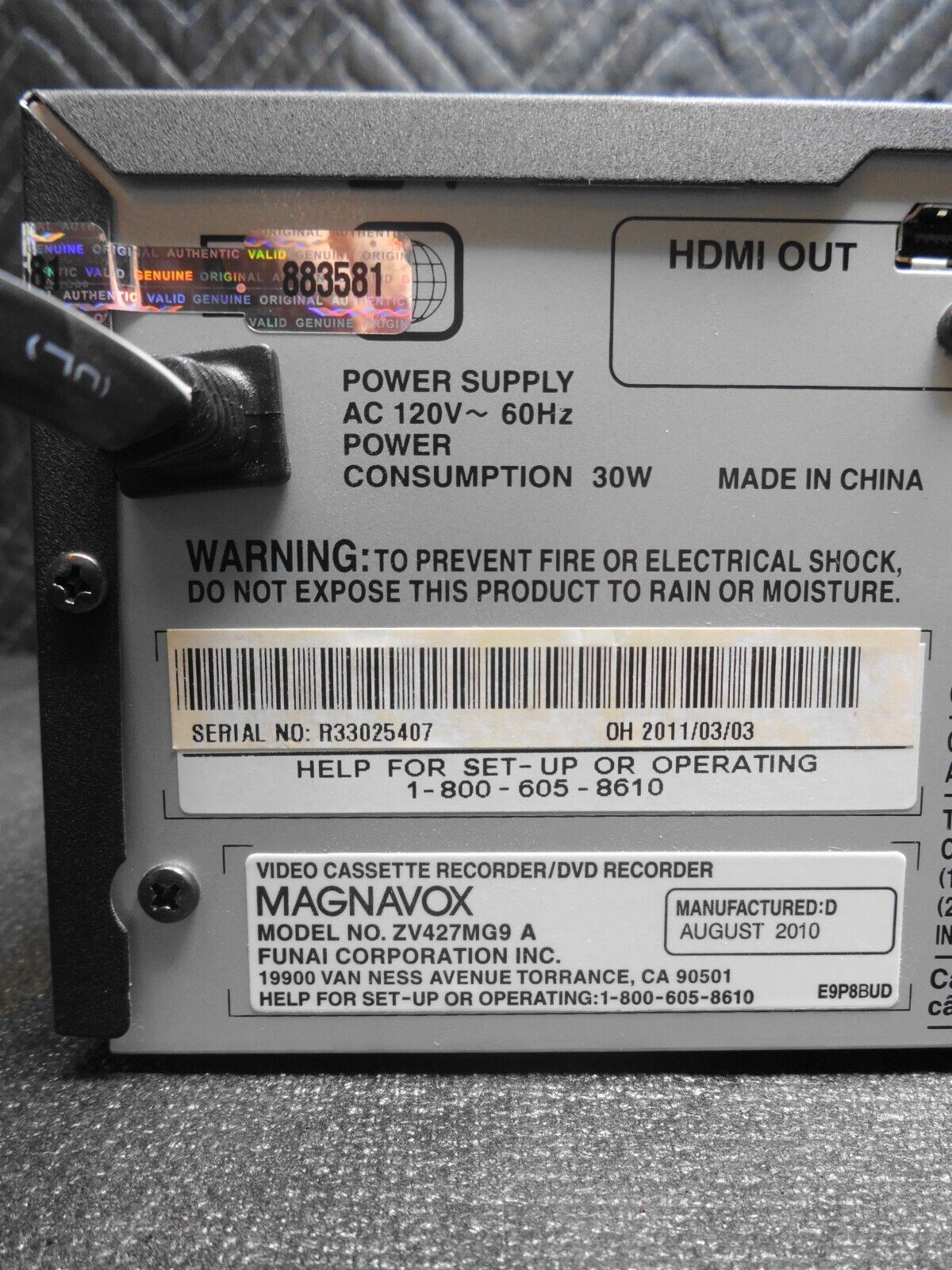 Magnavox ZV427MG9 HDMI DVD Recorder/VCR Combo Dubbing W/ Remote *SERVICED*