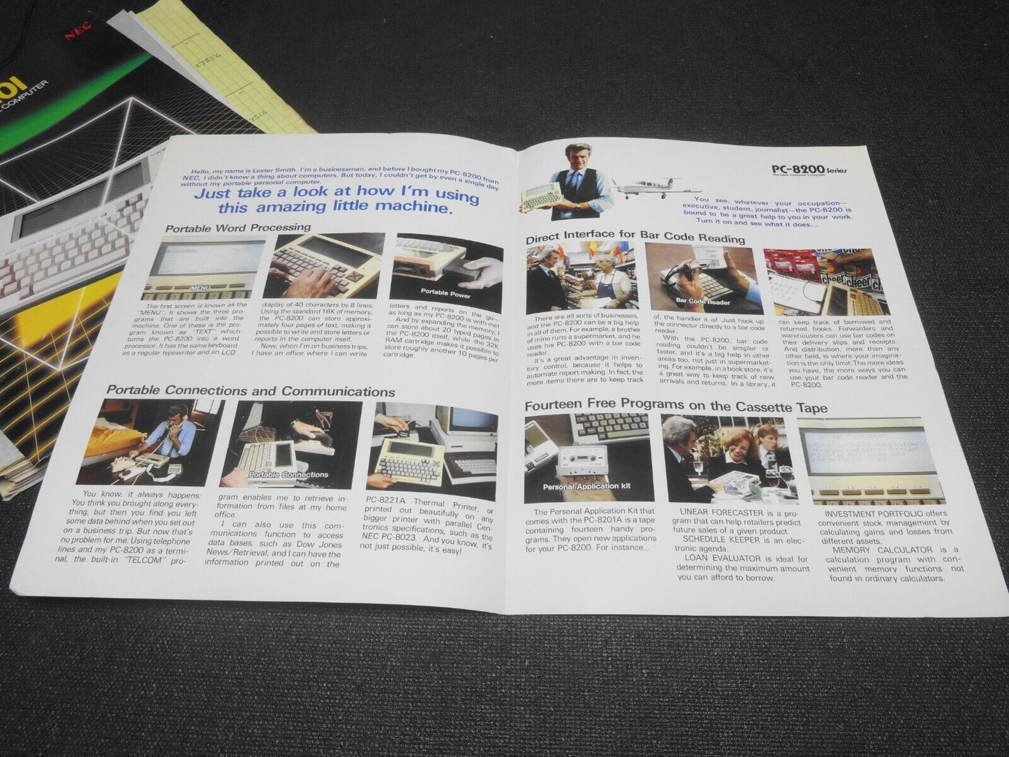 Vintage 1983 NEC PC-8201A Portable Computer w/ Manual, Brochure, Guide & Power