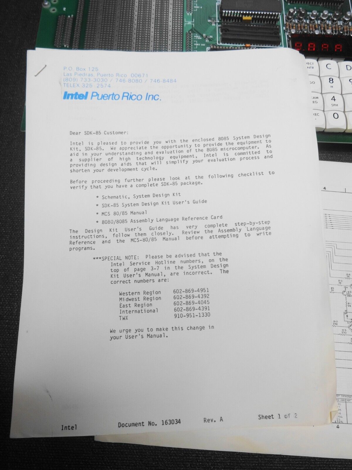 Intel MCS-85 SDK-85 System Design Kit w/ Manual & Schematic, 8085 1977 Intel ICs