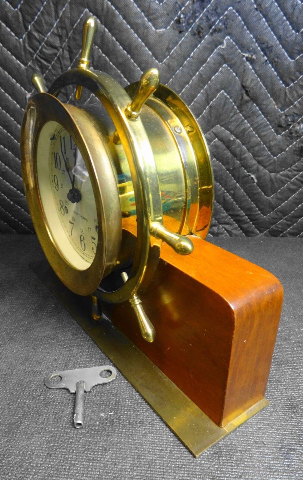 Seth Thomas Helmsman 1602 Ships Wheel Mantle Clock E537-001 Wood Brass With Key