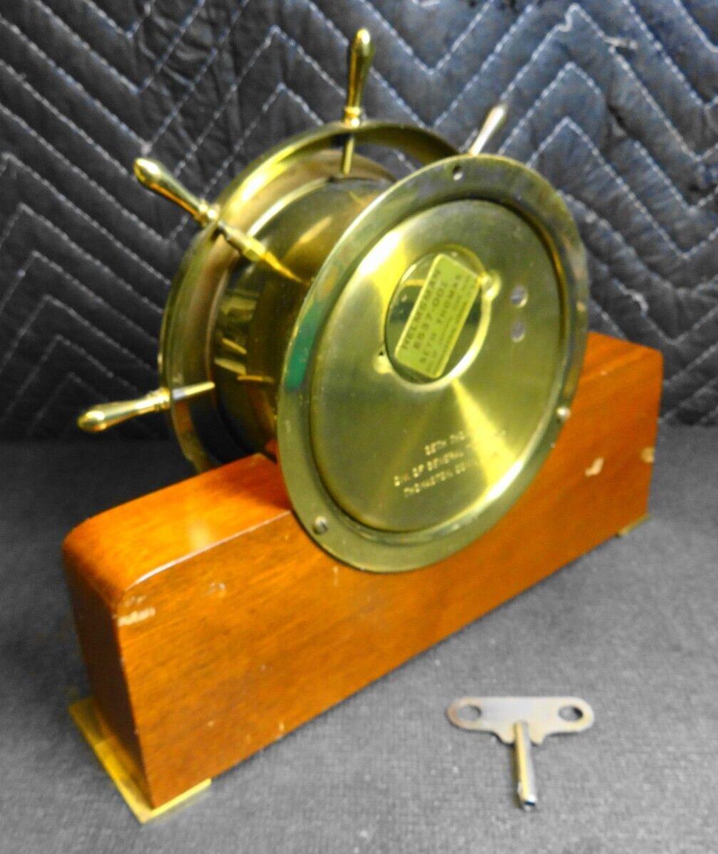 Seth Thomas Helmsman 1602 Ships Wheel Mantle Clock E537-001 Wood Brass With Key