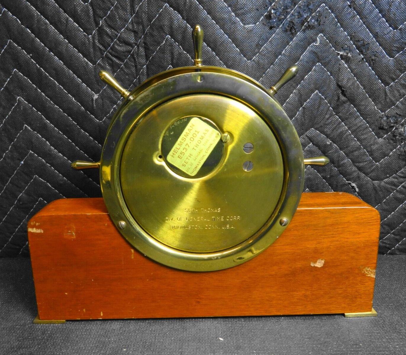 Seth Thomas Helmsman 1602 Ships Wheel Mantle Clock E537-001 Wood Brass With Key