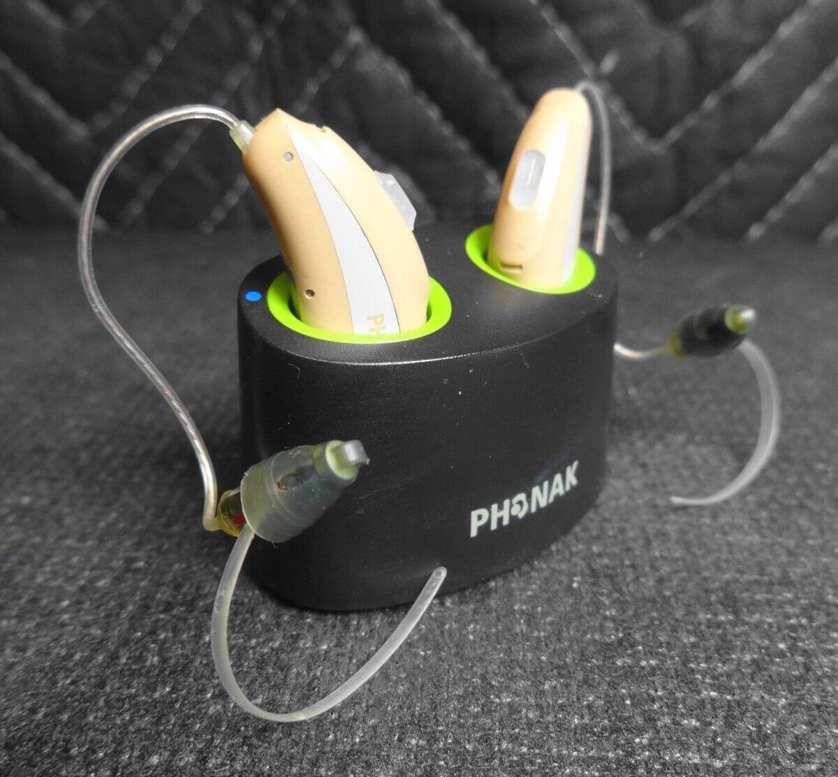 Phonak Brio 3 R Rechargeable Hearing Aids w/ Charging Base & AC Power Cord