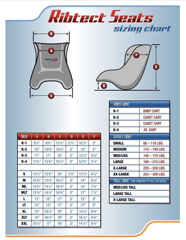 Ribtect Carbon Fiber Go Kart Racing Seat - Size Adult Large Tall (LT)