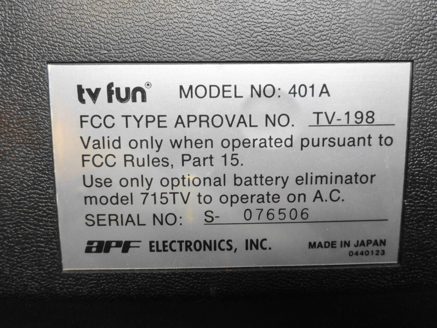 APF Electronics TV Fun 401A Game Console No Power Adapter As Is Untested Pong