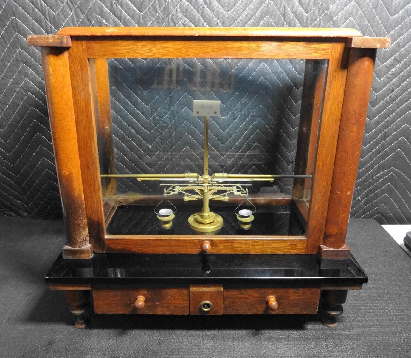 ANTIQUE Button Balance Gold Scale by G.P. Keller, Salt Lake City WALNUT CASE