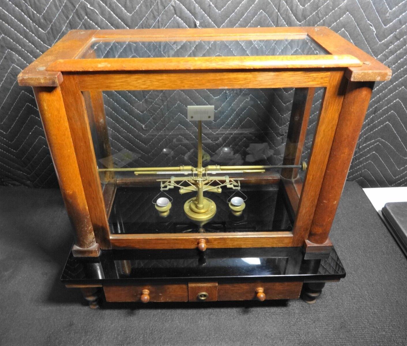 ANTIQUE Button Balance Gold Scale by G.P. Keller, Salt Lake City WALNUT CASE