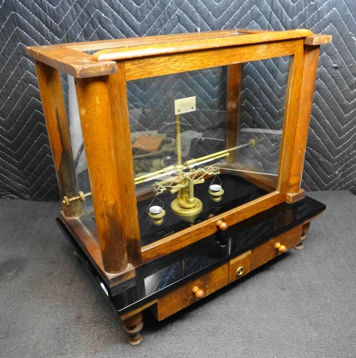 ANTIQUE Button Balance Gold Scale by G.P. Keller, Salt Lake City WALNUT CASE