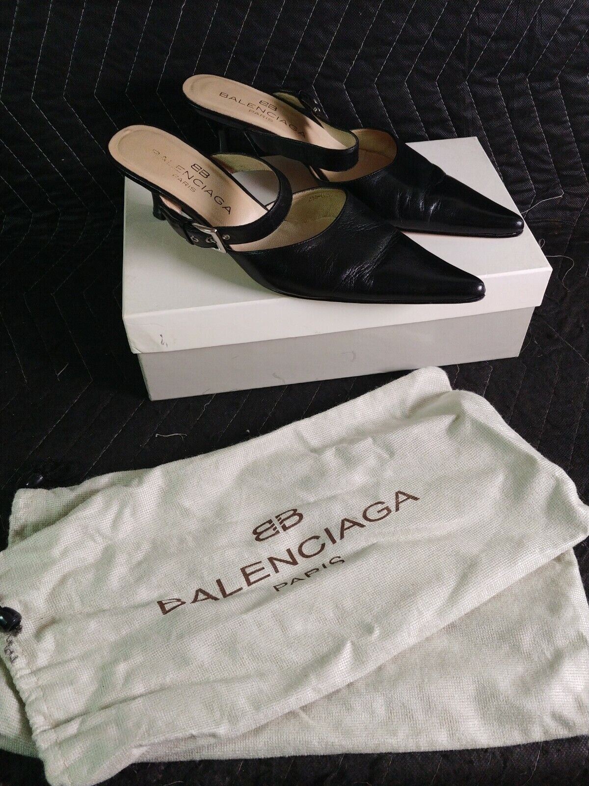 BALENCIAGA Black Knife Leather Pointed Heel - Size 38