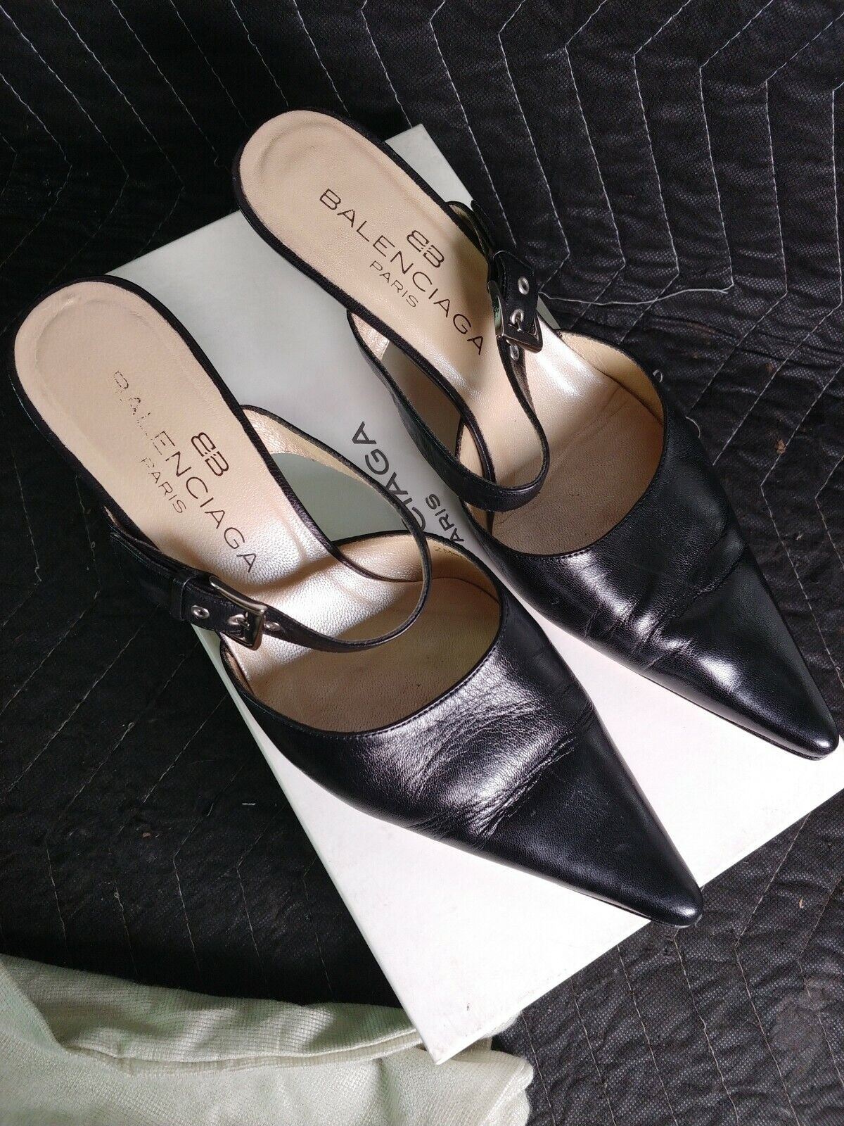 BALENCIAGA Black Knife Leather Pointed Heel - Size 38